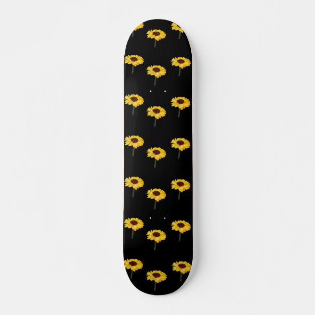 Skateboard girasoles amarillos en negro (Anverso )