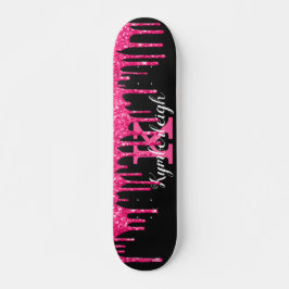 Skateboard Girly Black Hot Pink Purpurinas Dris Monograma Nom