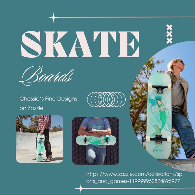 Skateboard Girly Mermaid Green Tail Blue (Subido por el creador)