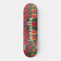 Skateboard Girly Patrón rojo naranja Flores floral