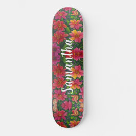 Skateboard Girly Patrón rojo naranja Flores floral