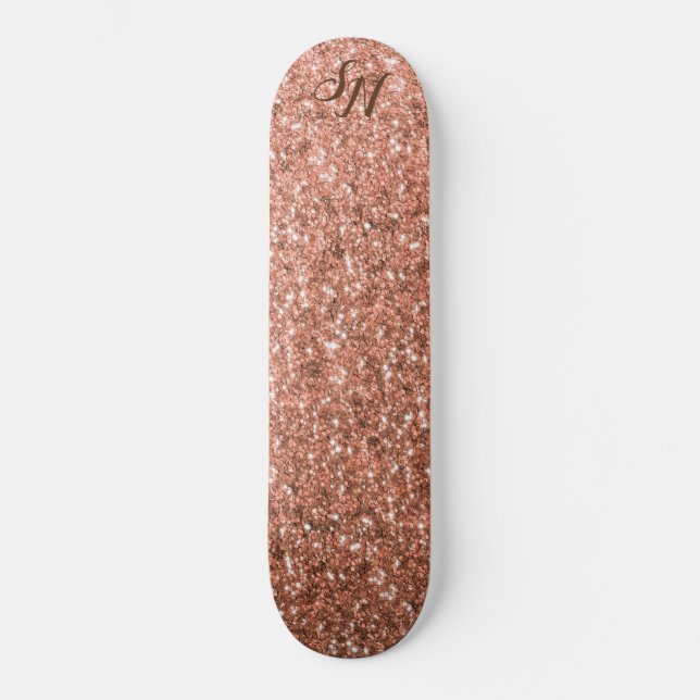 Skateboard Girly Rosa Purpurina de oro Sparkle Personalizado (Anverso)