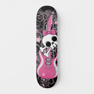 Skateboard Girly Skull con guitarra rosa
