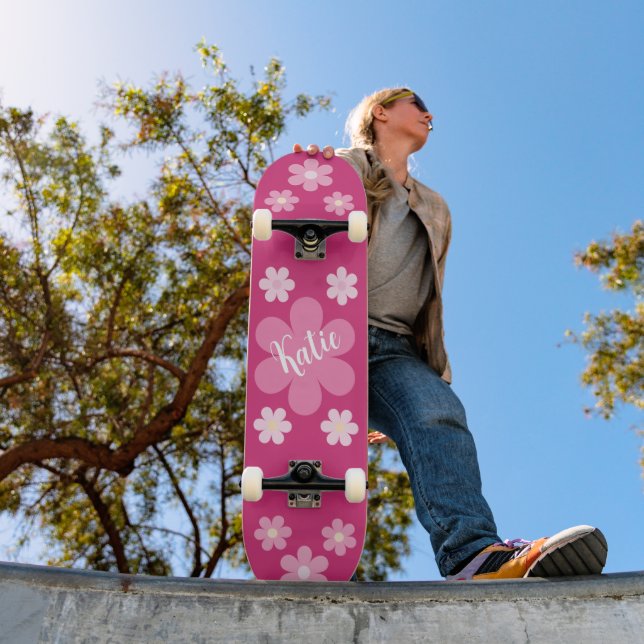 Skateboard Glam de flor rosa (Exterior 1)