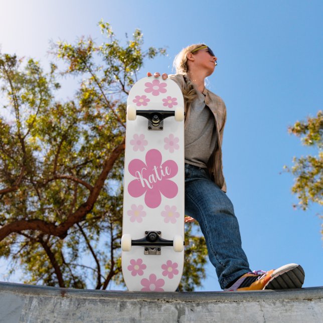 Skateboard Glam de flor rosa (Exterior 1)