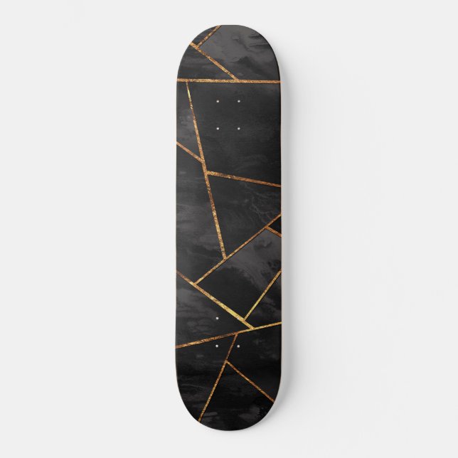 Skateboard Glam geométrico de cobre de tinta negra oscura #1  (Anverso)
