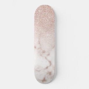 Skateboard Glamorous Rose Gold White Glitter Marble Gradient