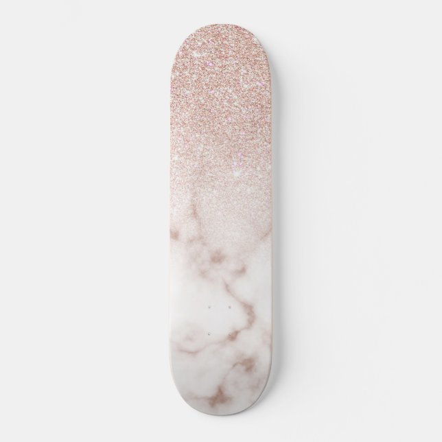 Skateboard Glamorous Rose Gold White Glitter Marble Gradient (Anverso)