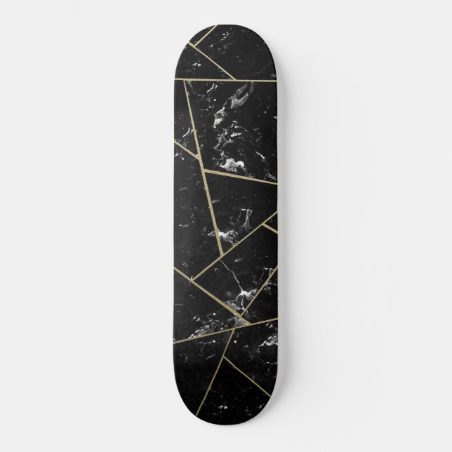 Skateboard Glen geométrico de oro de mármol negro #1 (Anverso)