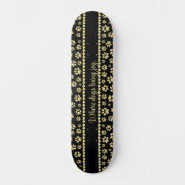 Skateboard Golden Paw Prints on Black with Custom Name