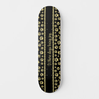 Skateboard Golden Paw Prints on Black with Custom Name