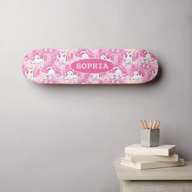Skateboard Golden Retriever Puppy in Pink Garden (Arte de pared (horz))