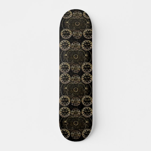 Skateboard Golden Sun Moon Stars Arte de astronomía celestial (Anverso )