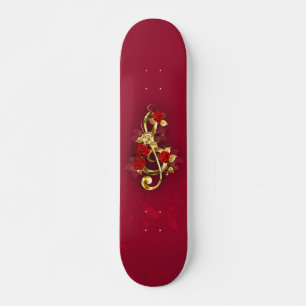 Skateboard Golden Treble Clef con flores Rosas