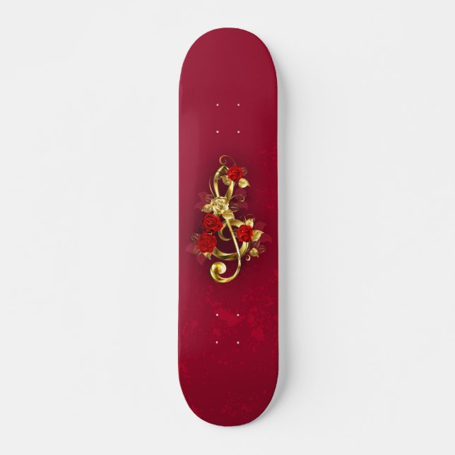 Skateboard Golden Treble Clef con flores Rosas (Anverso )