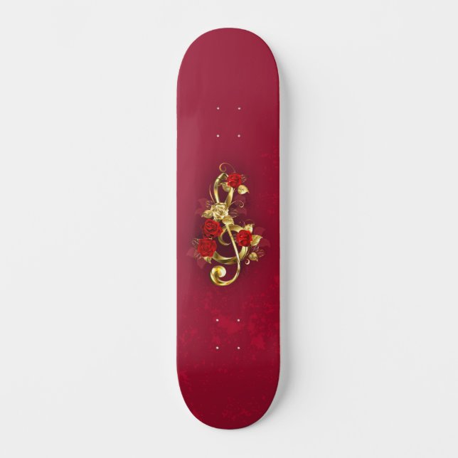 Skateboard Golden Treble Clef con flores Rosas (Anverso)