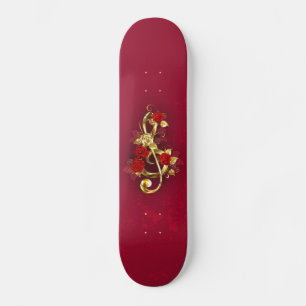 Skateboard Golden Treble Clef con flores Rosas