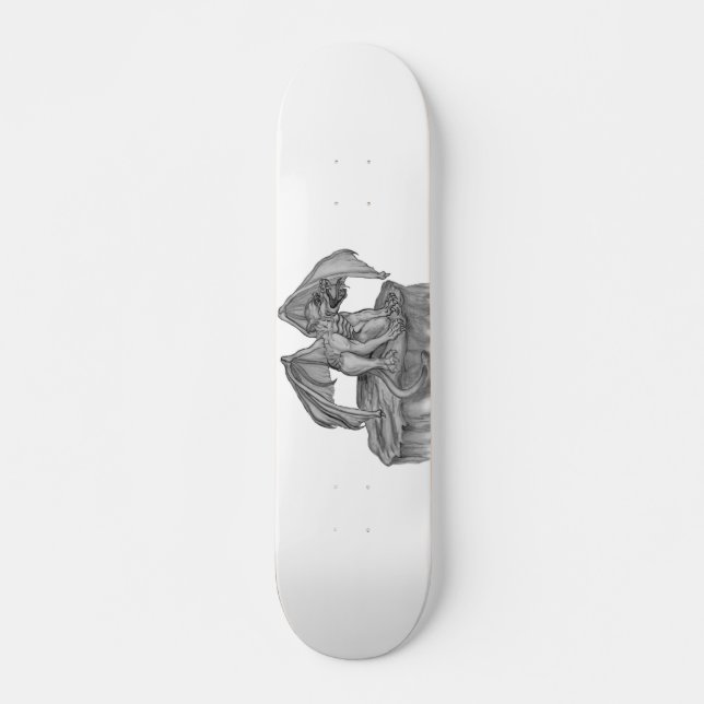 Skateboard GOLEM - Diseño en blanco y negro de Gargoyle (Anverso )