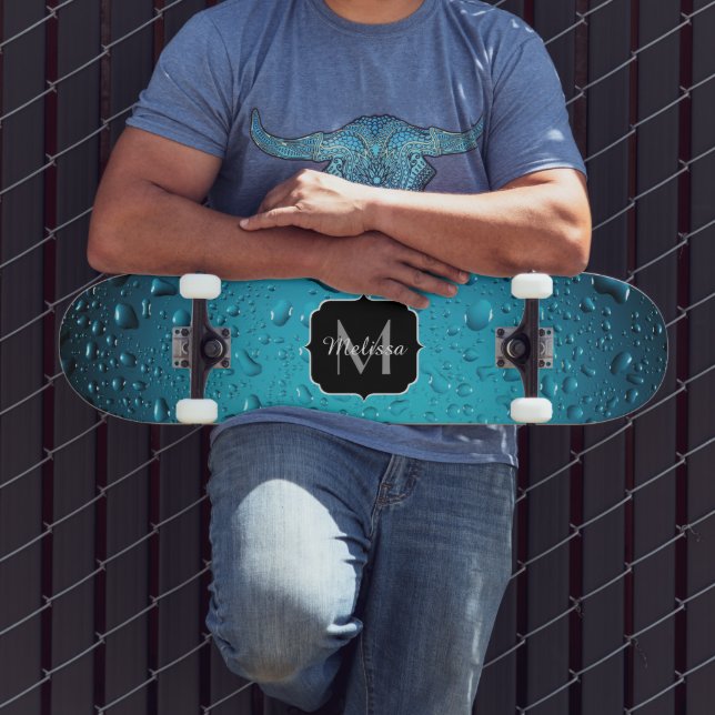 Skateboard Gotas de agua azul de Guay con estilo Monograma (Exterior 3)