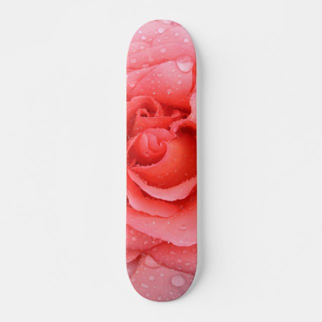 Skateboard Gotas de Agua de Rosa Rosa Roja Romántica (Anverso )