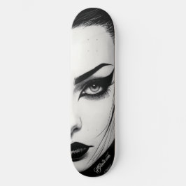 Skateboard Goth girl bold ink drawing