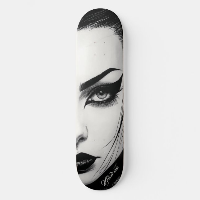Skateboard Goth girl bold ink drawing (Anverso)