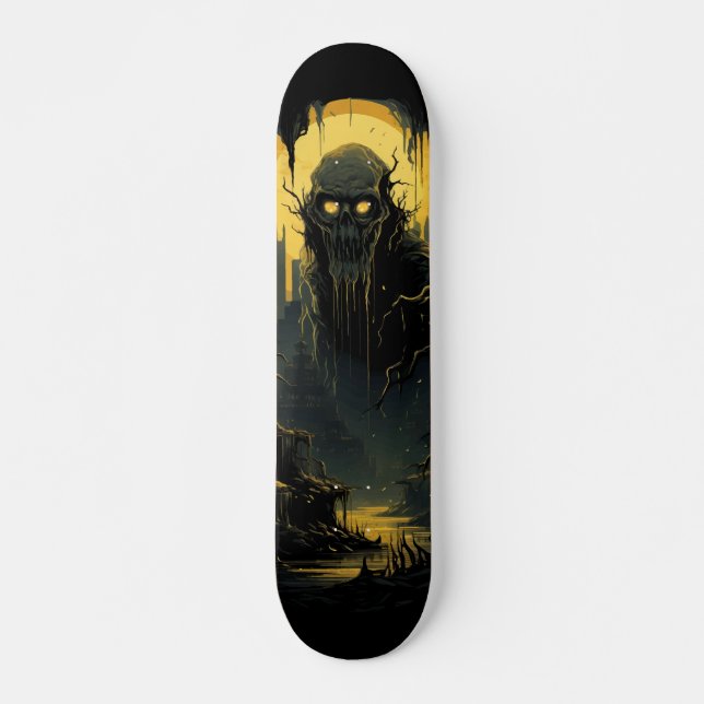 Skateboard Gothic Horror Cityscape Black Gold 7-Ply (Anverso )