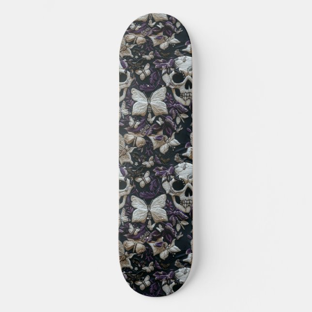 Skateboard Gótico Black Purple Skulls y Moths (Anverso)