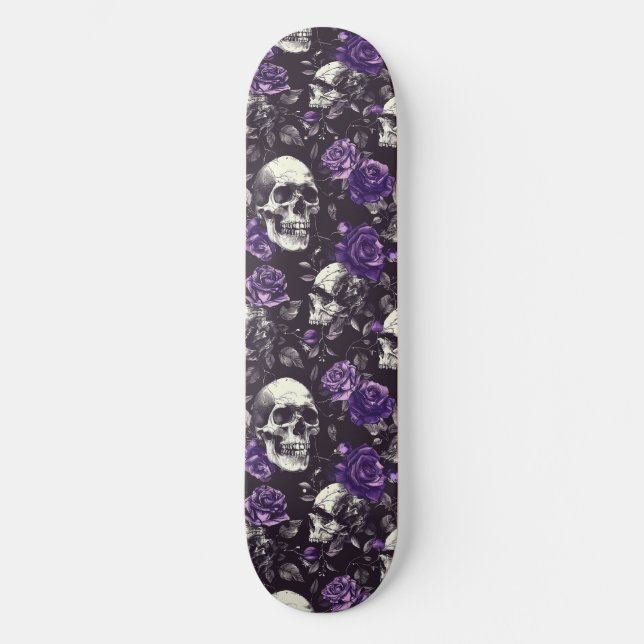 Skateboard Gótico Black Purple Skulls y Rosas (Anverso)