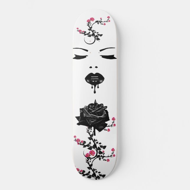 Skateboard Gótico Cara Láminas de Rosa negro goteo arte líqui (Anverso)