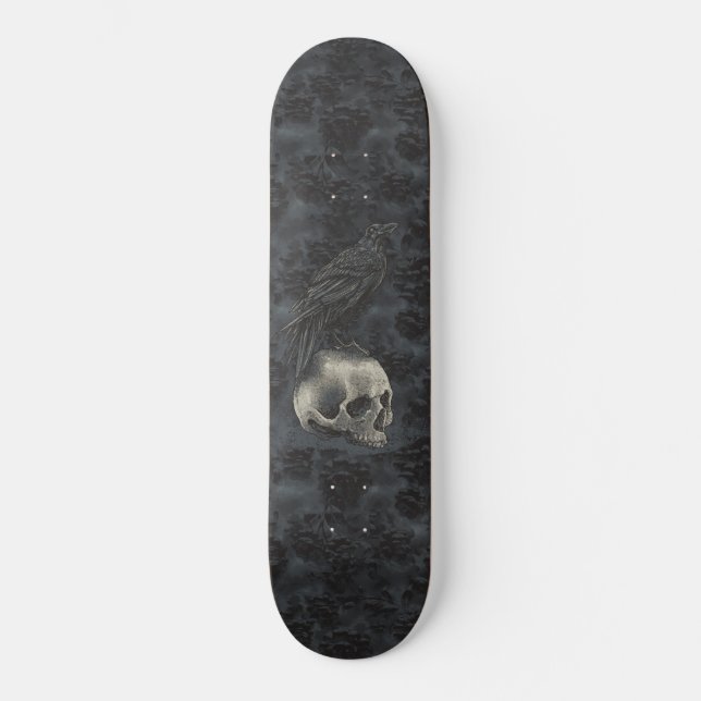 Skateboard Gótico Edgar Poe Cuervo Cráneo Oscuro (Anverso)