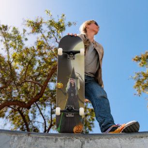 Skateboard Gótico Halloween Bruja Hermosa Luna Llena  