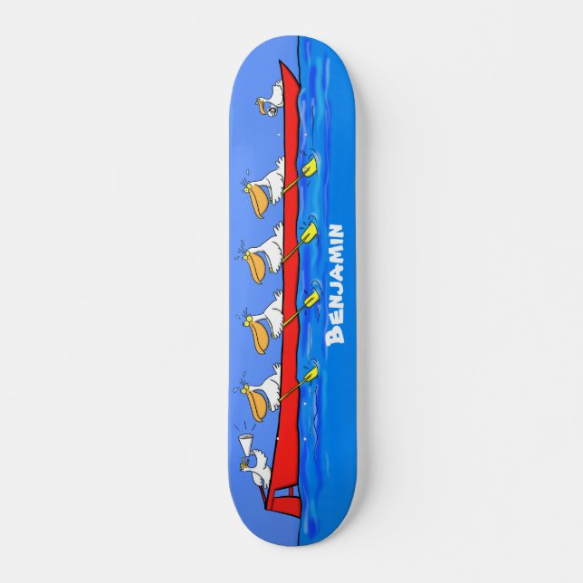 Skateboard Graciosos pelícanos remando ilustracion personaliz (Anverso )