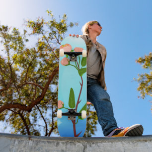 Skateboard Gradiente azul del cielo con rama de primavera flo