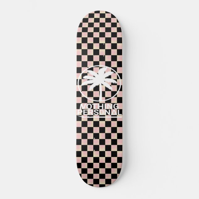 Skateboard Gradiente negro y rosa a cuadros (Anverso)
