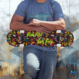 Skateboard Graffiti abstracto y Neon Lime Ride Fast Live