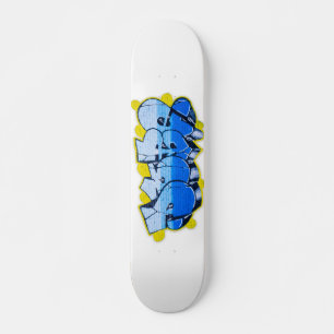 Skateboard Graffiti azul en una pared de ladrillo