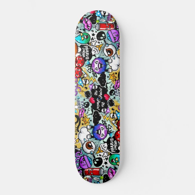 Skateboard Graffiti de frutas y verduras locas (Anverso)