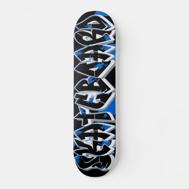 Skateboard Graffiti estilo tablero azul y negro (Anverso)