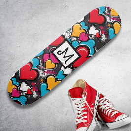 Skateboard Graffiti Hearts Colorful Street Art Personalized