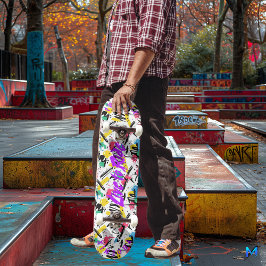 Skateboard Graffiti neón con lema morado "Vivir a andar"