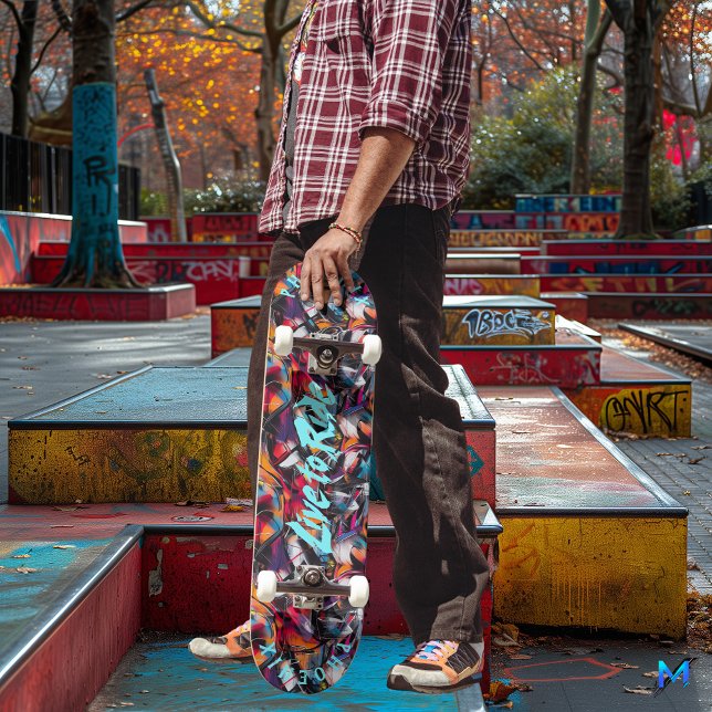 Skateboard Grafiti con el lema "Vivir para montar" en azul el (Subido por el creador)