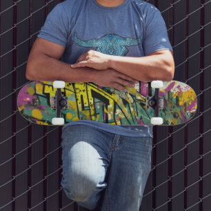 Skateboard Grafiti en magenta y amarillo