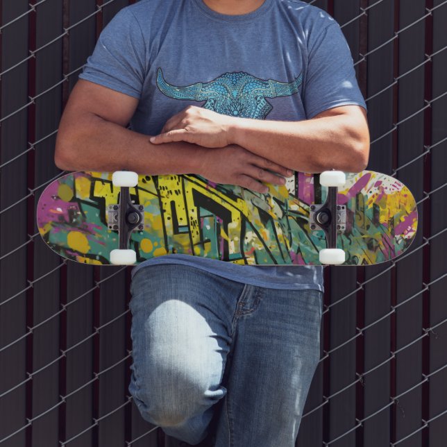 Skateboard Grafiti en magenta y amarillo (Exterior 3)