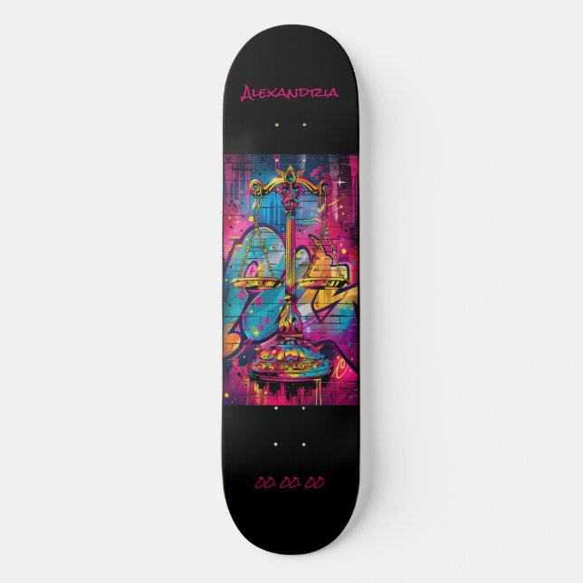 Skateboard Grafitti de astrología libra personalizado (Anverso)