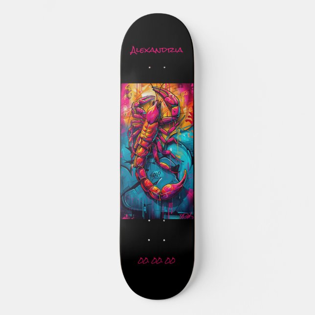Skateboard Grafitti de astrología Scorpio personalizado (Anverso)