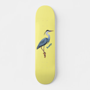Skateboard Gran ilustracion personalizado de garza azul
