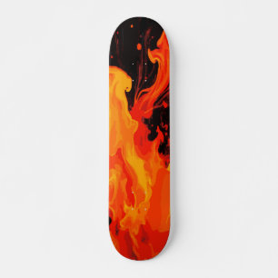 Skateboard Gran llama de fuego arte abstracto sobre negro