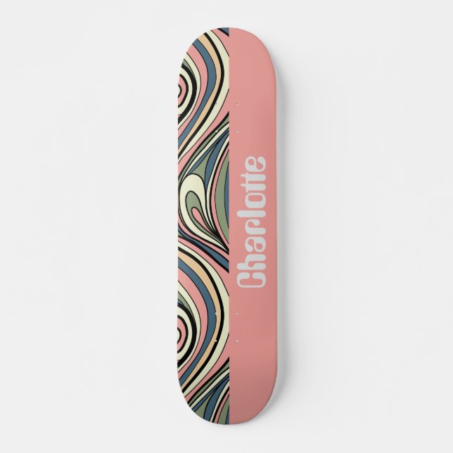 Skateboard Green sabio, Rubor Rosa, Dusty Blue Retro Swirl (Anverso )