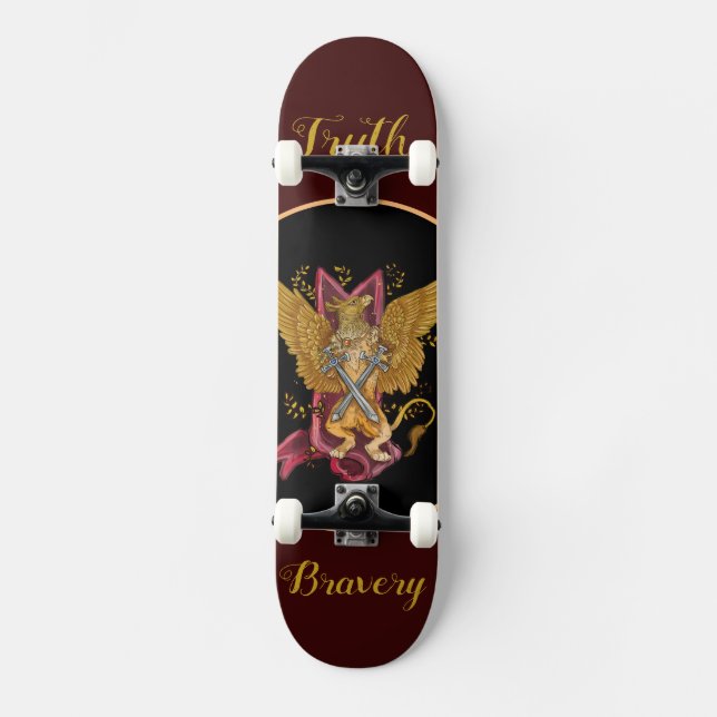 Skateboard Griffin místico con espadas (Anverso)